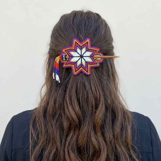 White Handmade Beaded Star Barrette