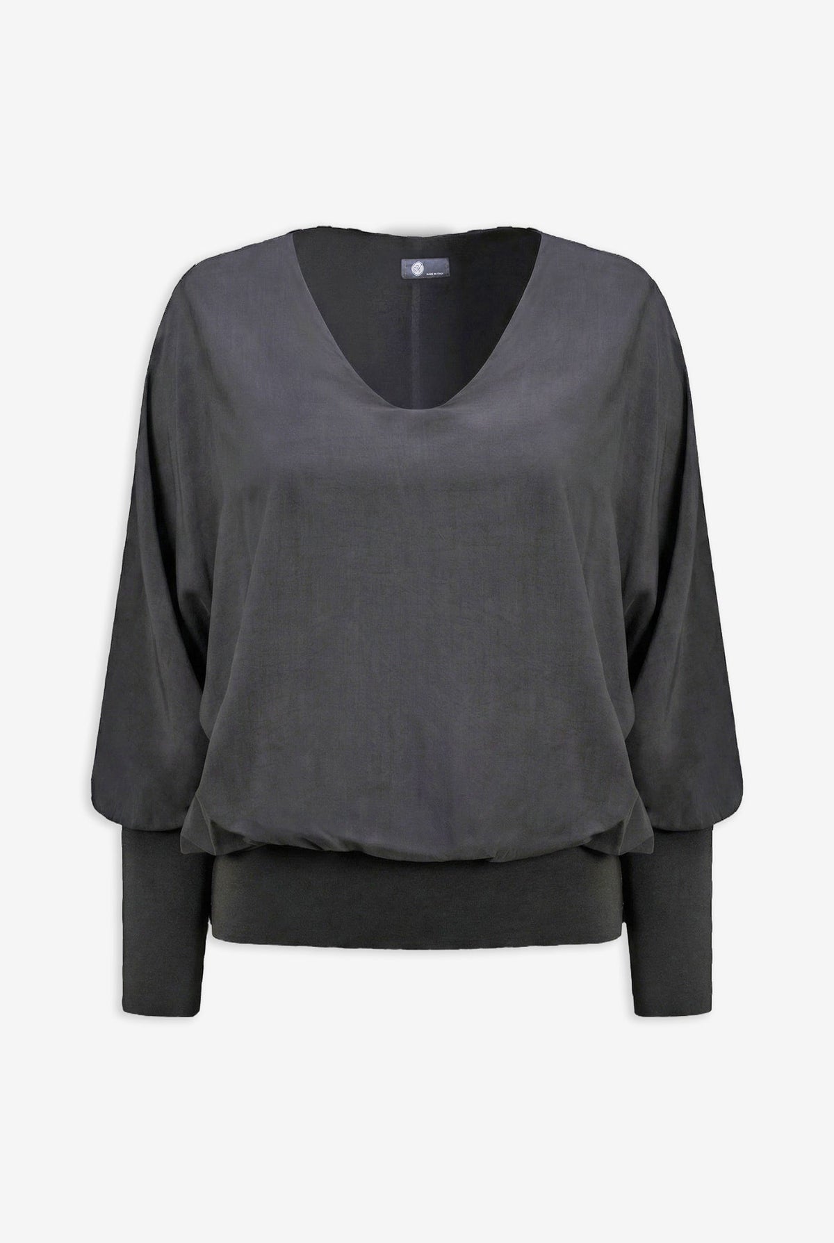 Women's Woven V-Neck Top, with Long Sleeves, Jersey Cuffs & a Jersey Waistband Creating a Bubbled Effect