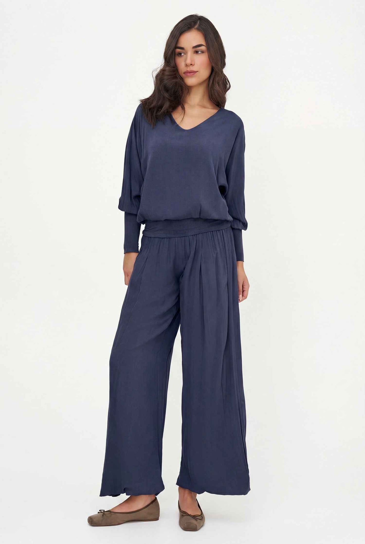 Women's Woven Pull-On Pant with a Jersey Waistband & a Bubble-Hem