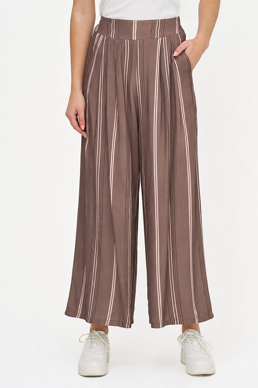 Women's Printed Woven Wide-Leg Pull-On Pants with Side Pockets