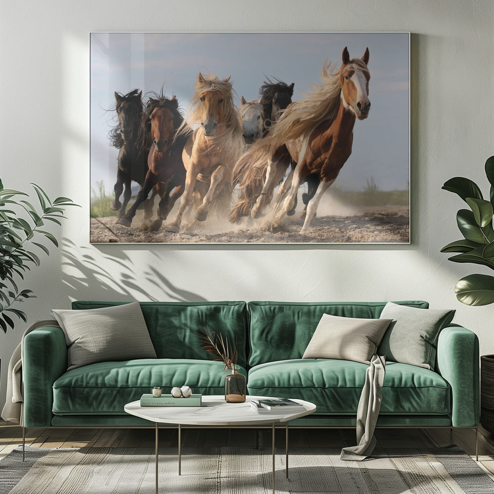 Wandbild Glückliche sechs Pferde