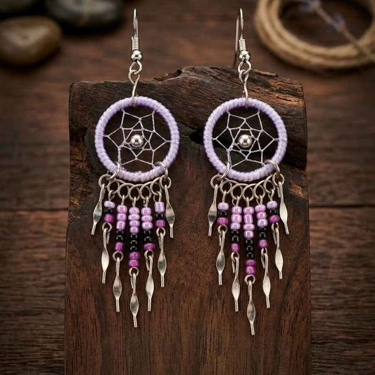 Light Purple Beaded Dreamcatcher earrings