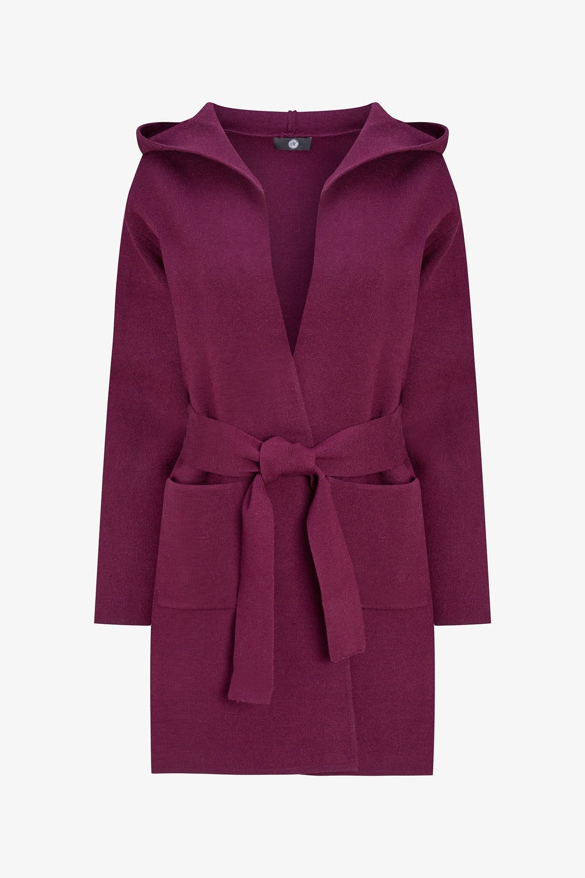 Women's Hooded Cardigan, Long Sleeves, Patch Pockets & Removable Belt