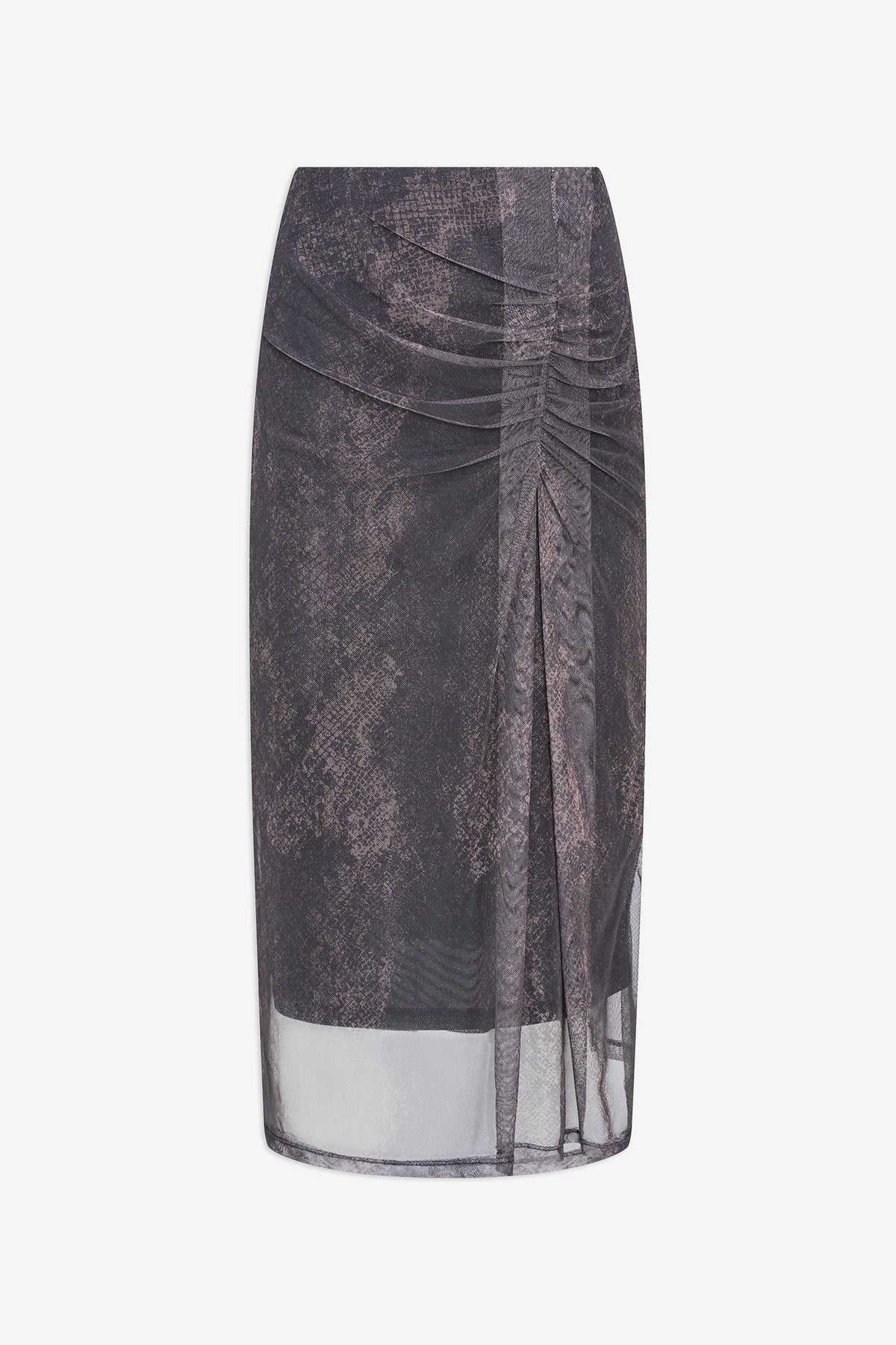 Women's Mesh-Knit Printed Pull-On Skirt with a Gathered Detailing At The Front Hip