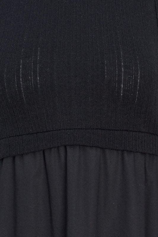 Women's Sleeveless Mock-Neck Dress In a Knit & Woven Combo, Featuring a Knit Top & Woven Bottom