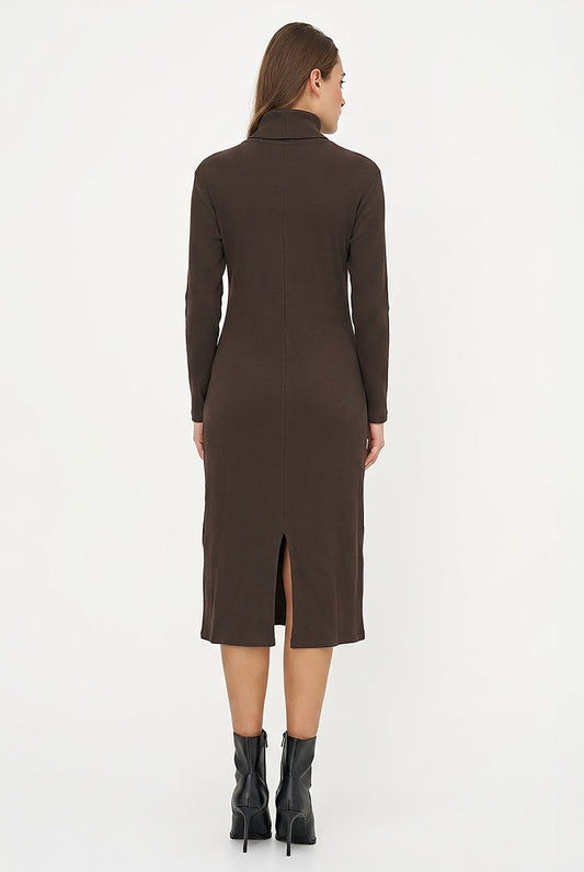 Women's Rib-Knit Turtleneck Dress, Long Sleeves & Back Slit