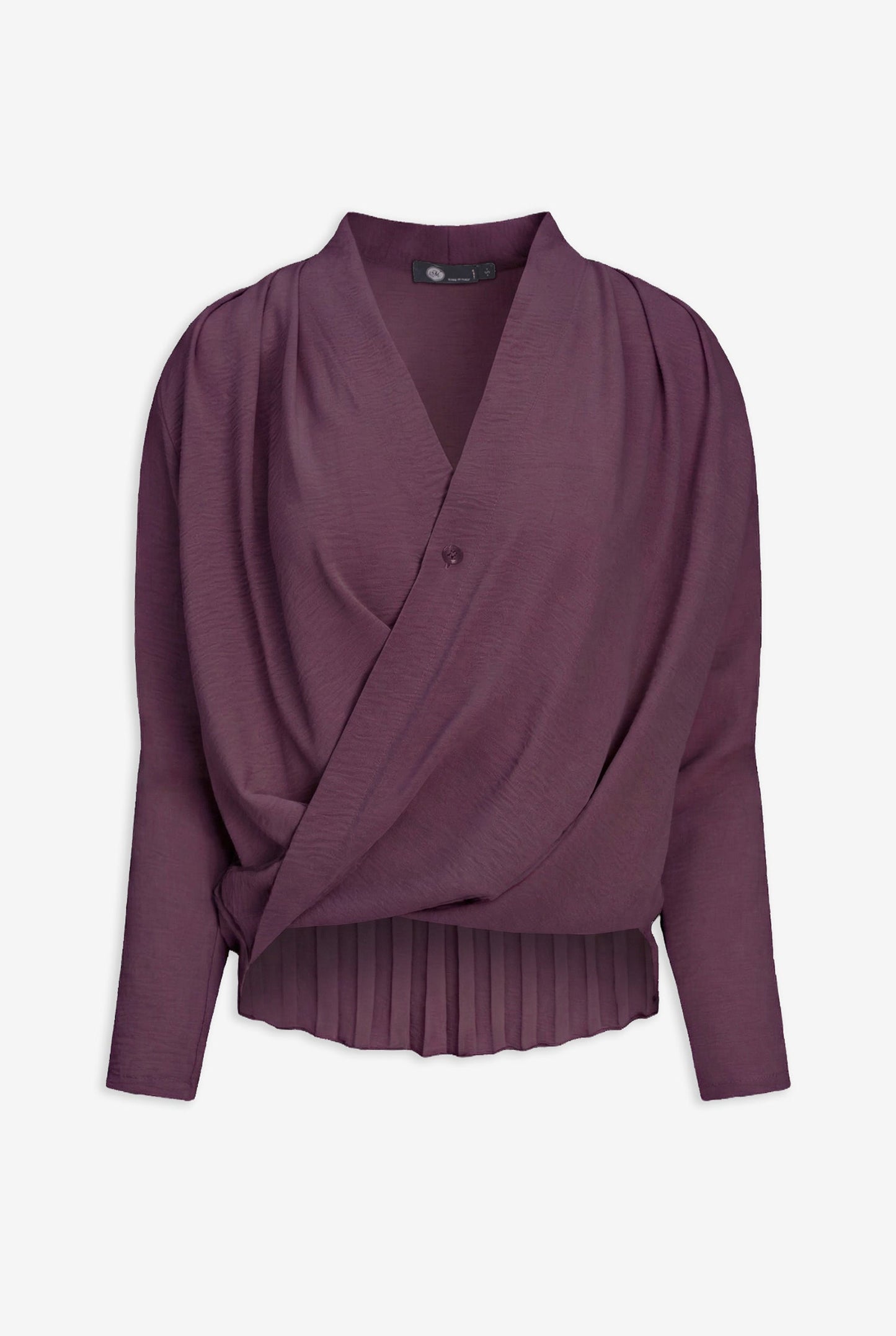 Women's Woven V-Neck Tunic, with Long Sleeves, a Twisted Front Hemline & a Longer Scooped Pleated Back