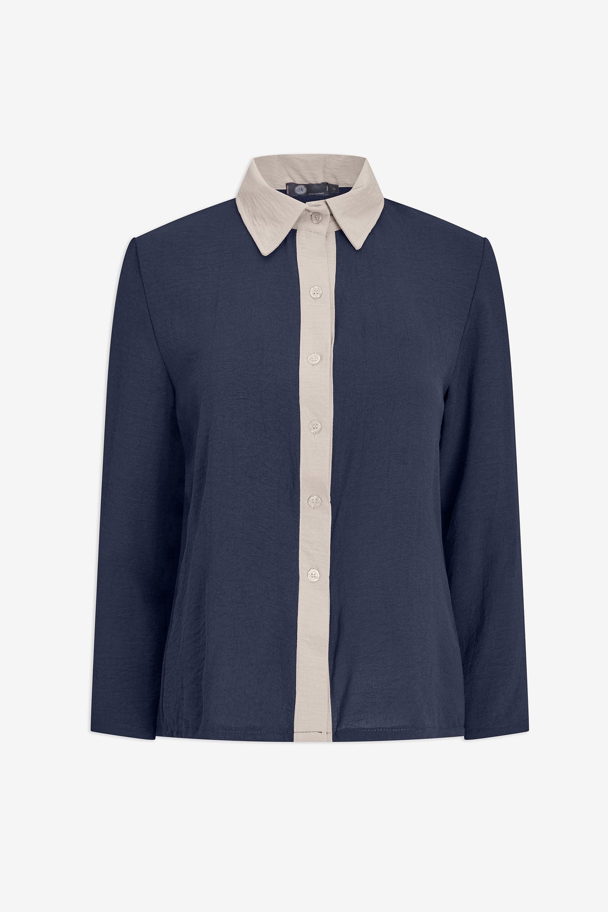 Women's Woven Color-Blocked Button-Down Long Sleeve Shirt, with a Pleated Back Detailing