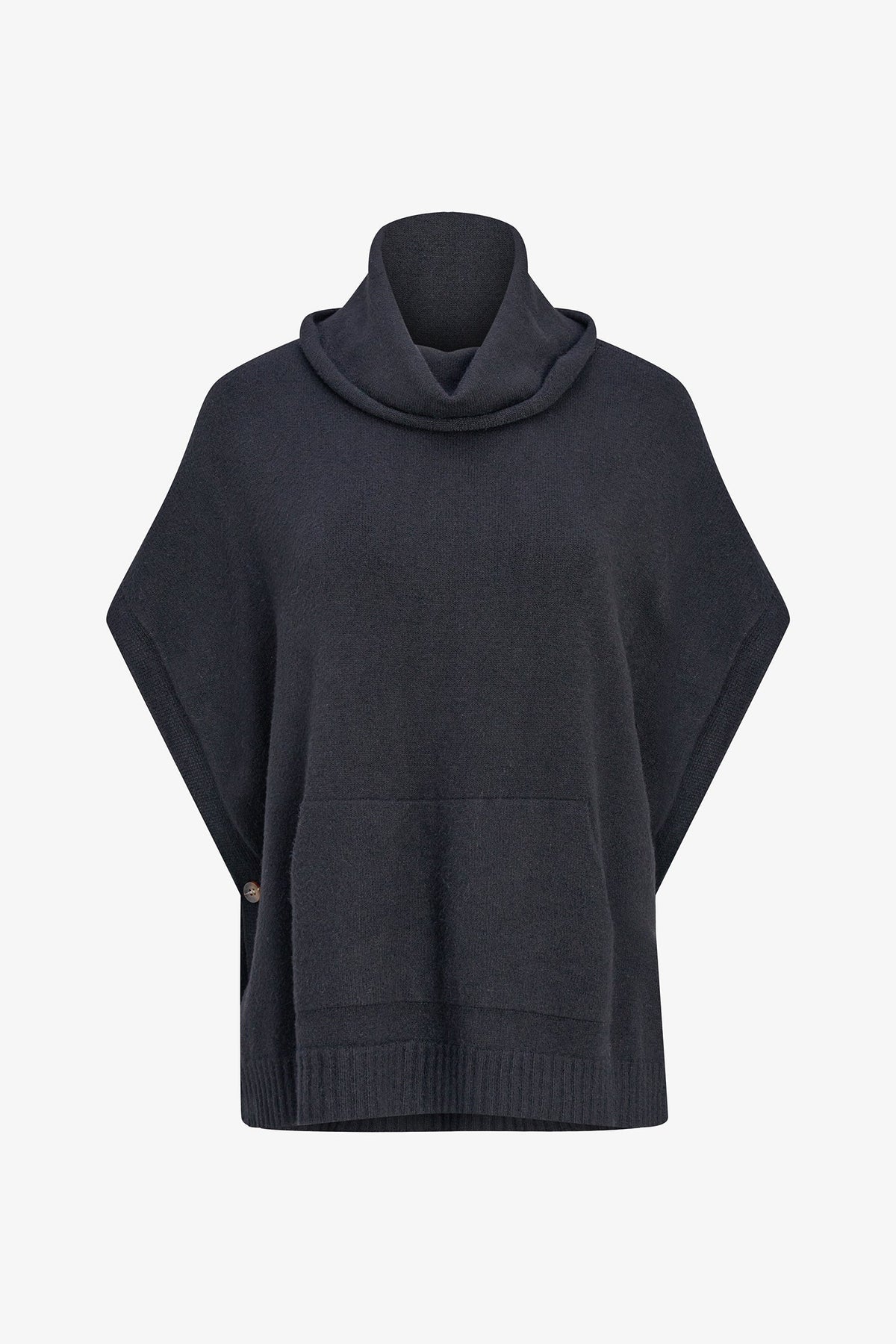 Women's Cowl Turtleneck Poncho with Side Buttons & Kangaroo Pocket