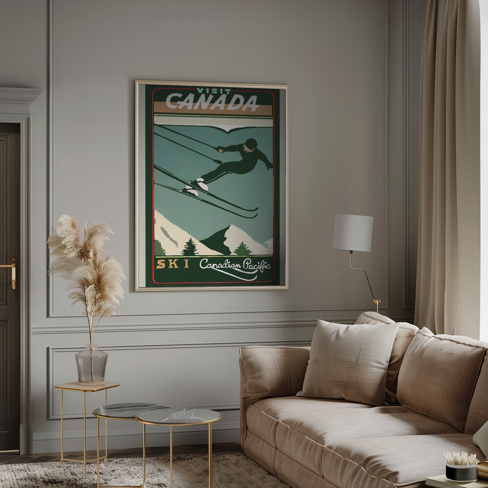 Wandkunst Wintertourismus: Vintage-Ski-Kanada-Poster