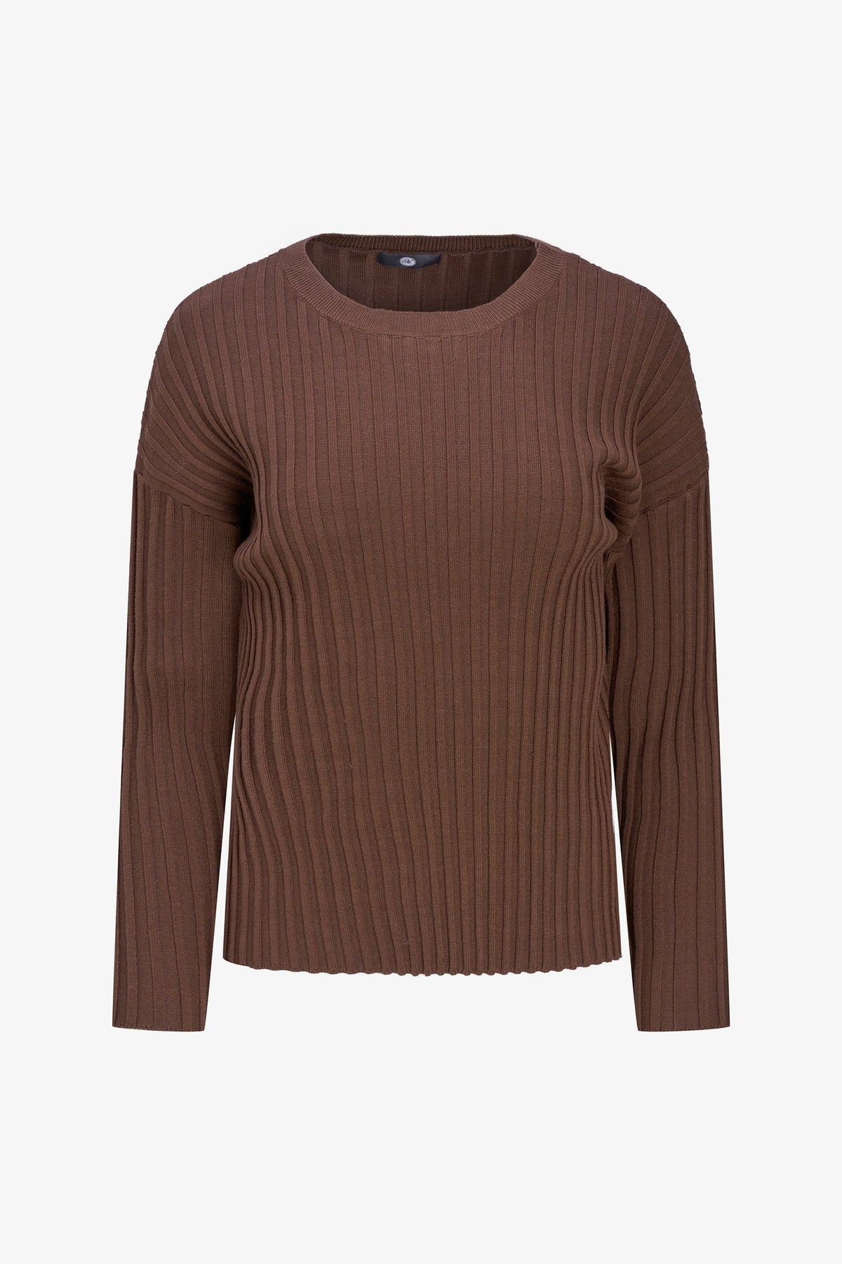 Women's Rib-Knit Crew-Neck Sweater with Long Sleeves
