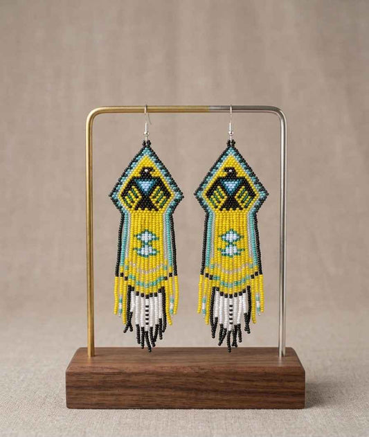 Beaded thunder eagle earrings ( Green )