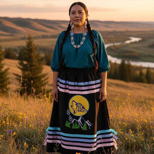OLDTRIBES™Howling wolf Ribbon Skirt