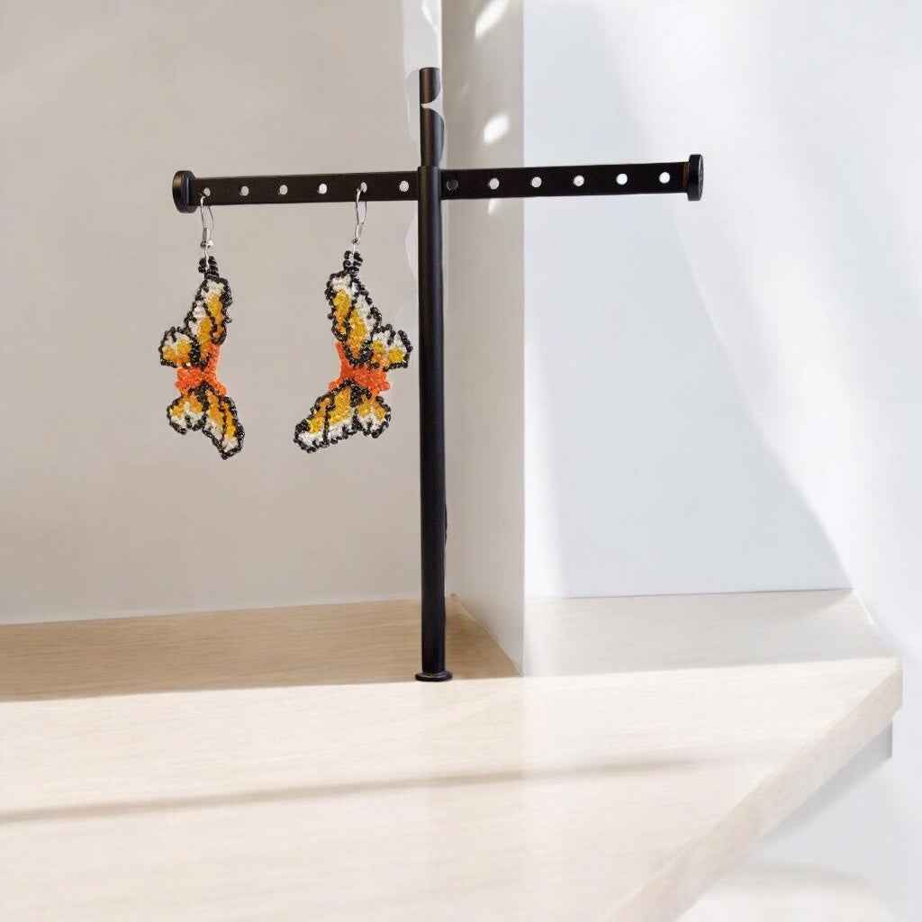 Orange and white Butterfly Beaded Earrings