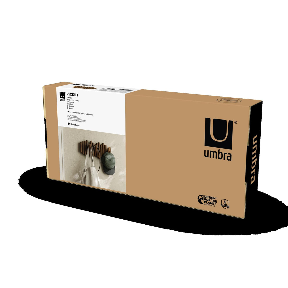 Umbra Picket Wall-Mounted Coat Rack Rail Hook with 5 Retractable Wood Pegs โ Modern, Space-Saving Storage Organizer, Walnut ๐ All In One Marketplace Canada