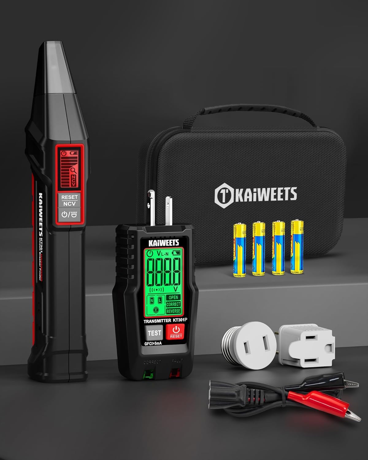 KAIWEETS Circuit Breaker Finder with LCD Display, GFCI Outlet Tester, Electrical Circuit Tracer Tool with NCV Test & Flashlight, Includes Carrying Case and Adapters- KT301P ๐ All In One Marketplace Canada