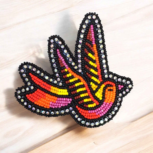 Red and Pink Beaded Hummingbird Barrette
