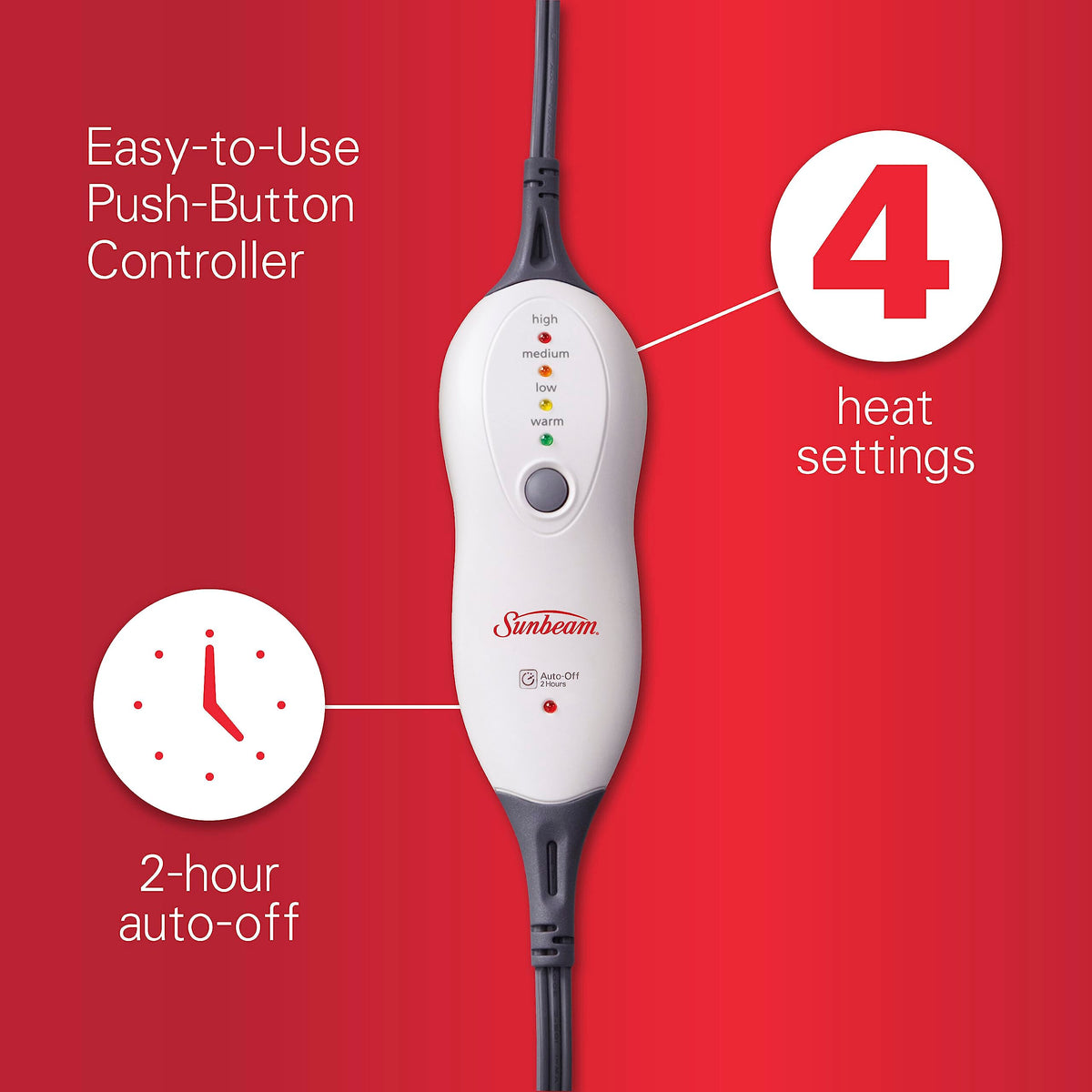 Sunbeam Premium XXL Size Heating Pad with Compact Storage | Electric Heating Pad for Back Pain & Larger Muscle Groups | 4 Heat Settings | 2 Hour Auto Shutoff | Moist Heat Option | 20 x 24 inch ๐ All In One Marketplace Canada