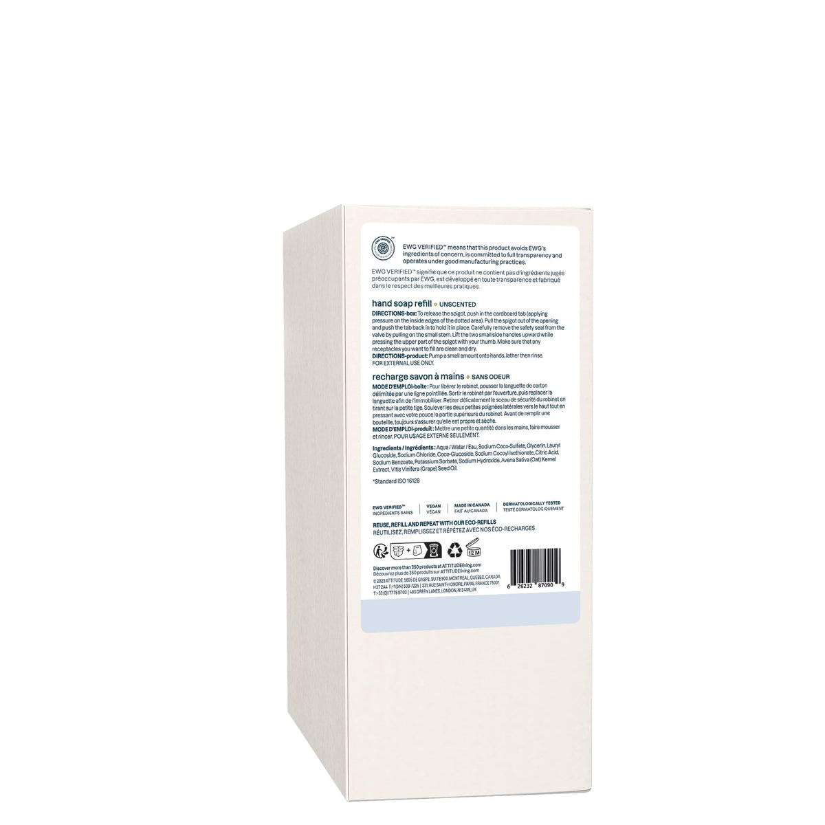 ATTITUDE Gentle Hand Soap for Sensitive Skin, Made in Canada, EWG Verified, Enriched with Oats, Dermatologically Tested, Vegan, Unscented, Bulk Refill, 2 Liters ๐ All In One Marketplace Canada