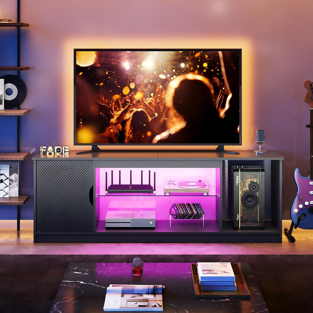 Bestier 57 inch TV Stand for 65 Inch TV, Black Entertainment Center đ All In One Marketplace Canada