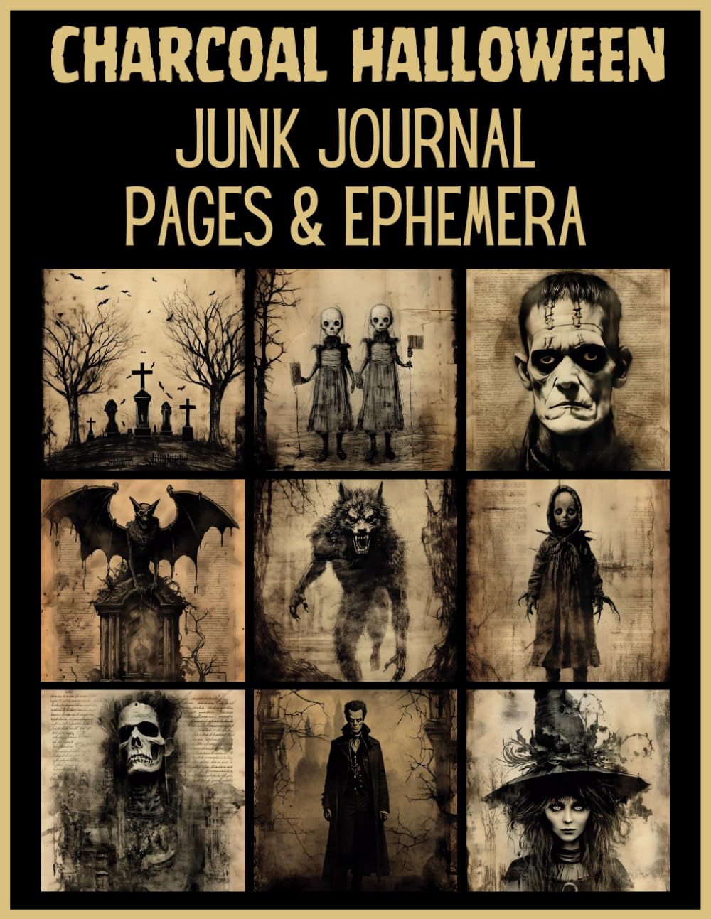 CHARCOAL HALLOWEEN Junk Journal Pages&Ephemera: A Collection of Spooky Designs for Scrapbooking, Cut&Collage, Mixed Media and Paper Crafts