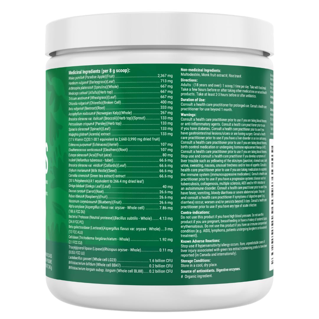 Nested Naturals Super Greens Powder - Organic Daily Greens Superfood Powder w/ 20+ Whole Foods, Spirulina, Wheat Grass & Barley Grass - Probiotics, Fiber & Enzymes - USDA Certified Organic, Original Flavour, 30 Servings ๐ All In One Marketplace Canada
