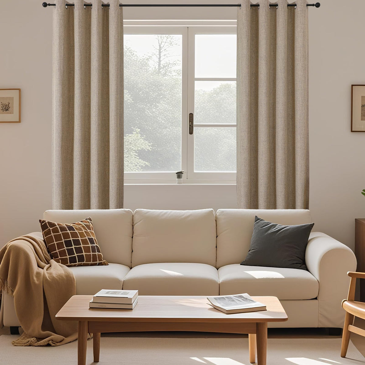 CUCRAF 100% Blackout Window Curtains 84 inches Long 2 Panels Set, Faux Linen Look Thermal Insulated Grommet Drapes, Room Darkening Curtain for Bedroom Living Room(W52 x L84 Inch, Light Khaki) ๐ All In One Marketplace Canada