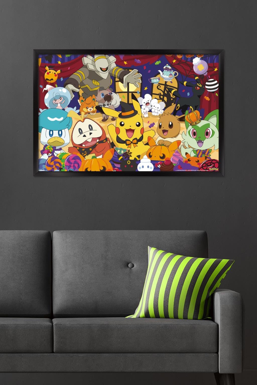 Pokémon: Halloween Party- Group Wall Poster, 34L" x 22.4W", Black Framed Version