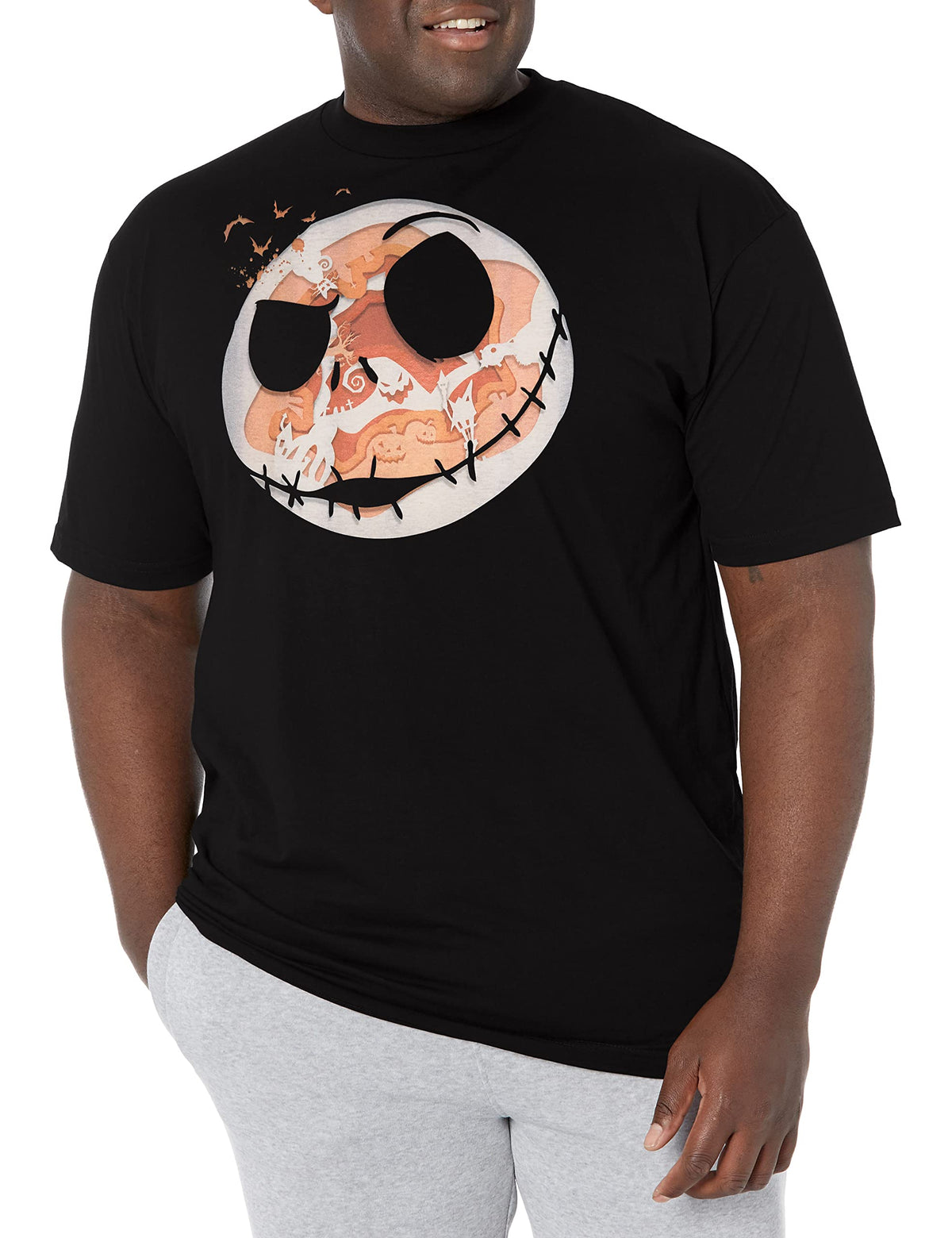 Disney Big & Tall The Nightmare Before Christmas Paper Halloween Men's Tops Short Sleeve Tee Shirt, Black, X-Large Big Tall