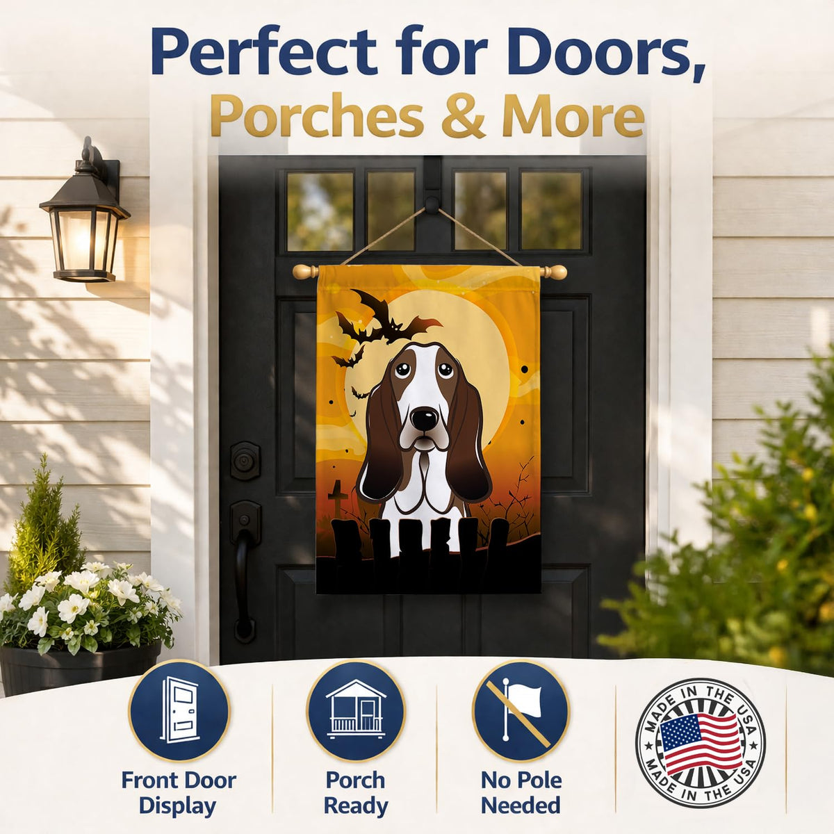 Caroline's Treasures BB1801CHF Halloween Basset Hound Canvas House Size Flag, Multicolor, Large