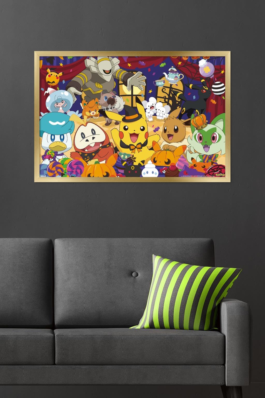 Pokémon: Halloween Party- Group Wall Poster, 34L" x 22.4W", Gold Framed Version