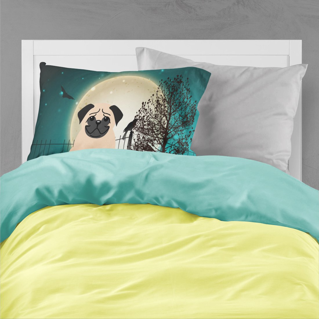 Caroline's Treasures BB2198PILLOWCASE Halloween Scary Pug Fawn Fabric Standard Pillowcase Lightweight Super Soft Easy Care Decorative Artwork Pillowcase, Standard