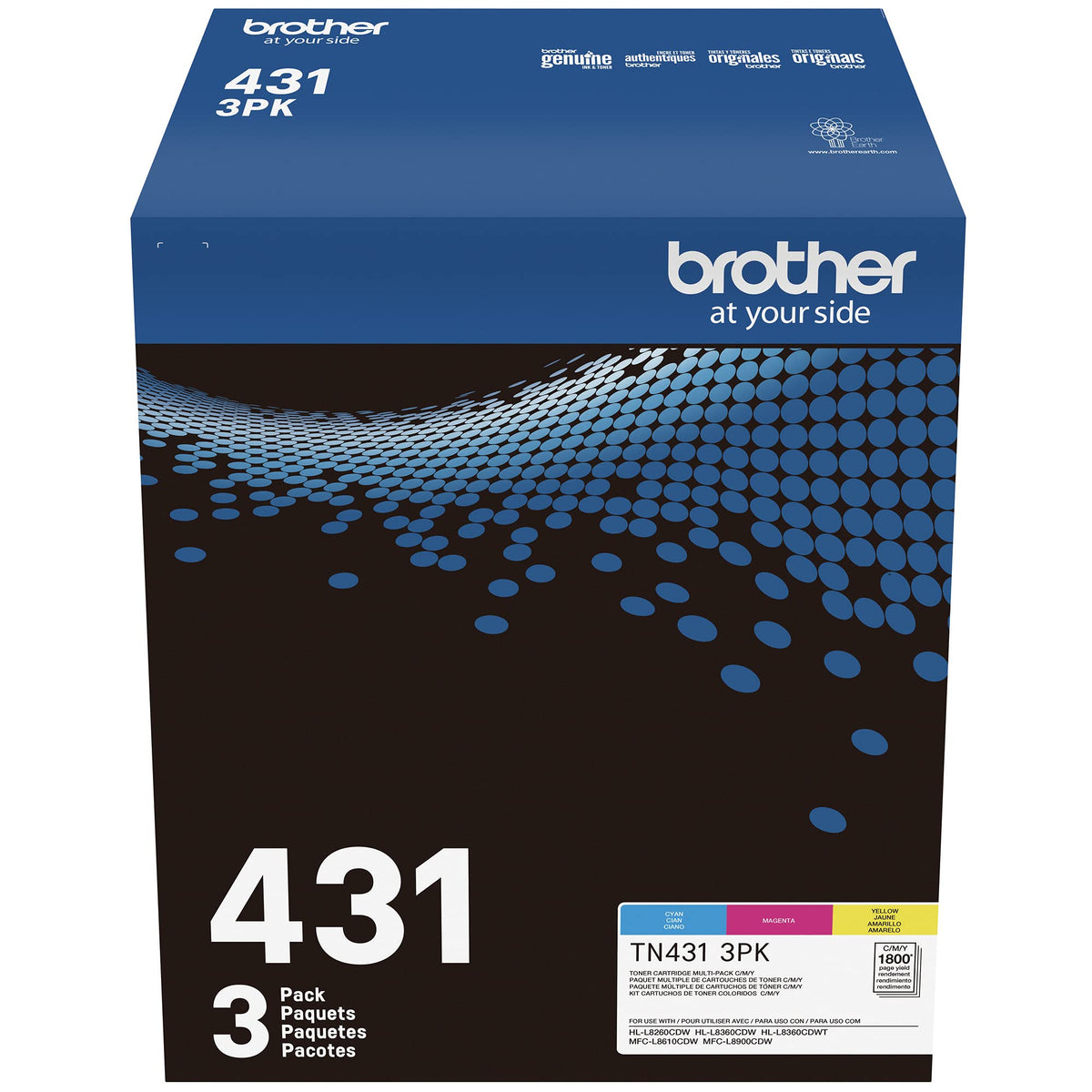 Brother Original TN431 3PK Standard Yield Colour Toner Cartridge Value Pack (3), Toner Replacement cartridges, Cyan/Magenta/Yellow, for Brother Laser Printers HL-L8360CDW, MFC-L8610CDW, and More 🍁 All In One Marketplace Canada