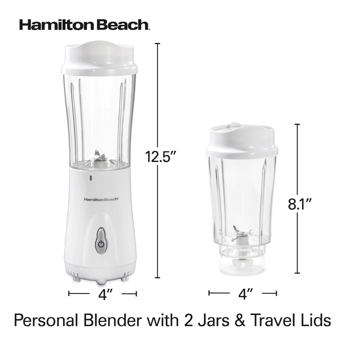 Hamilton Beach Personal Blender for Smoothies & Protein Shakes, Portable Single Serve Blender with 2 Travel Jars & Lids, 14 oz BPA-Free Cups, Stainless Steel Blades, 300W, White, 51102G ๐ All In One Marketplace Canada