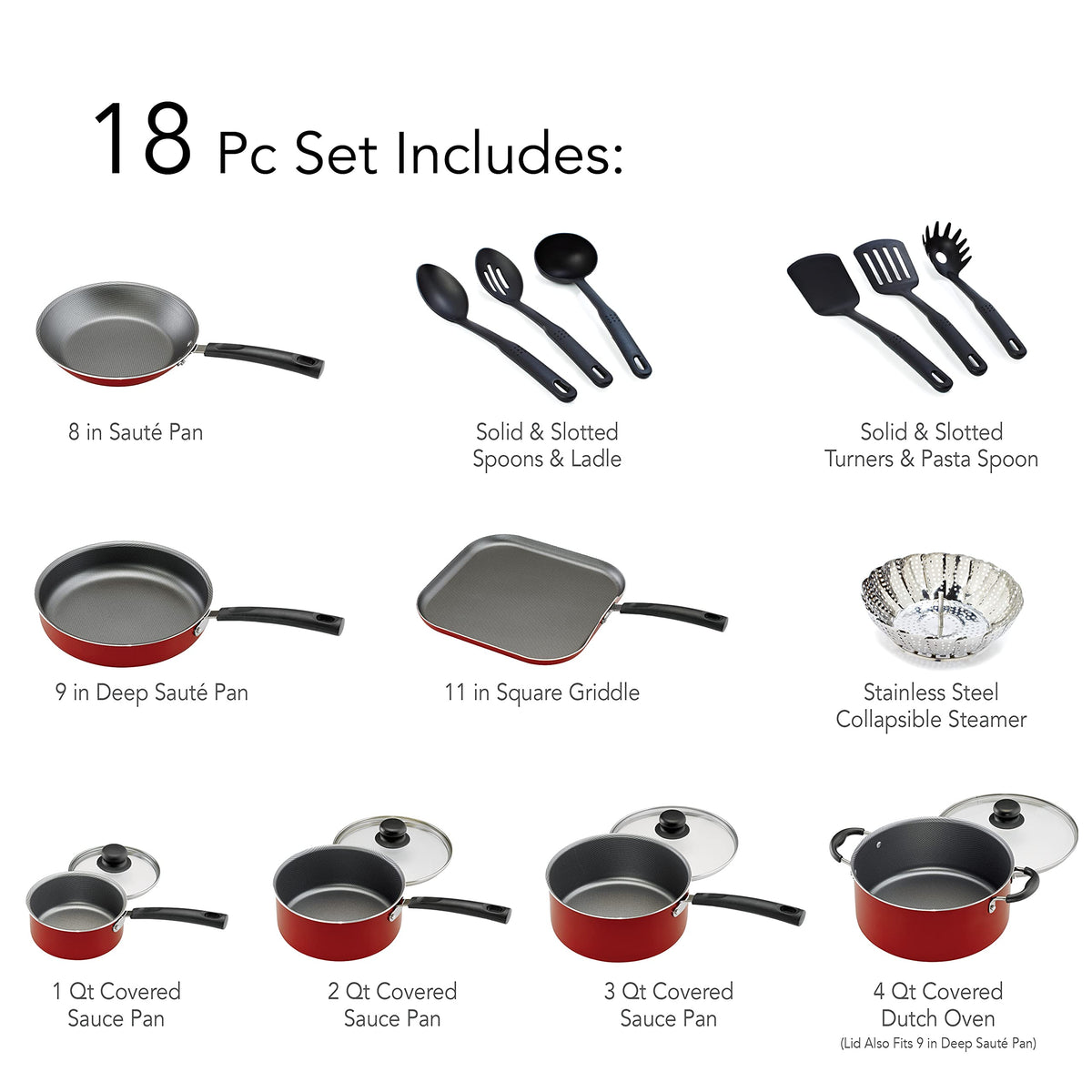 Tramontina PrimaWare 18 Pc Aluminum Nonstick Cookware Set, Red ๐ All In One Marketplace Canada