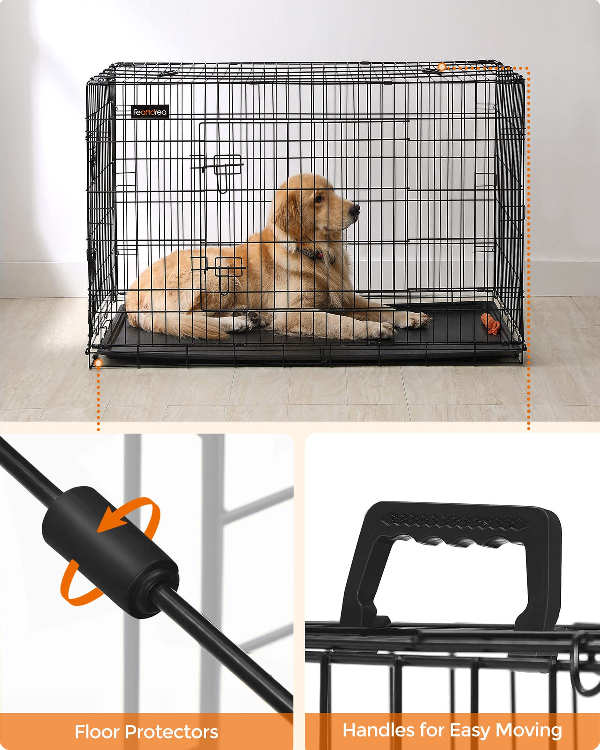 Feandrea Dog Crate, 48-Inch Foldable Dog Kennel with 2 Doors, Removable Tray, XXL, Black UPPD48H ๐ All In One Marketplace Canada