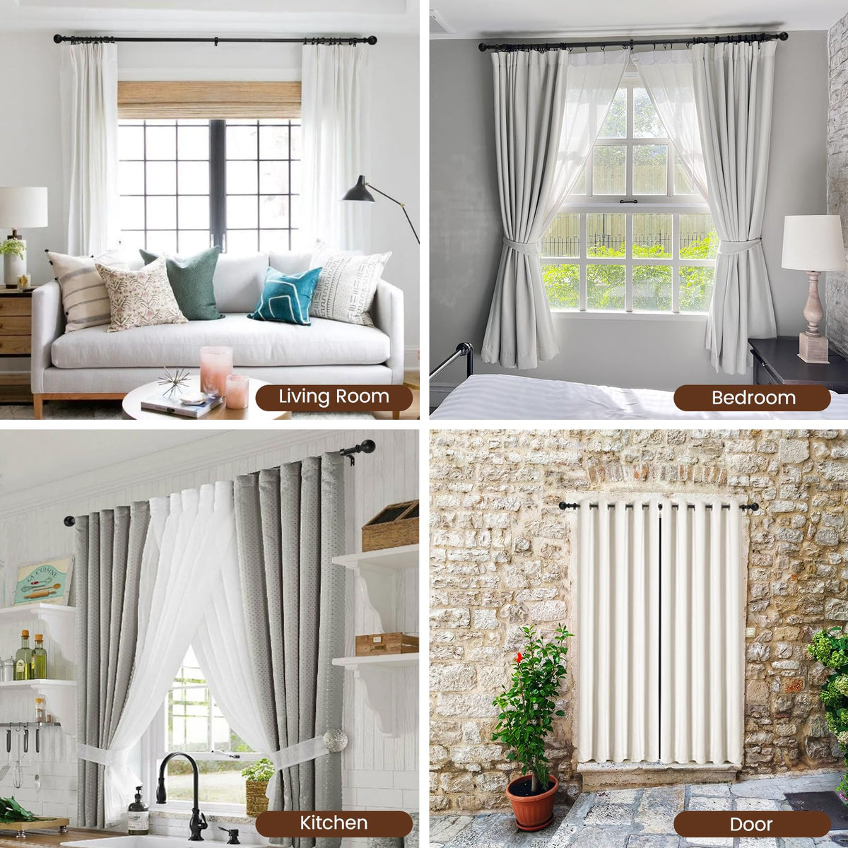 2 Pack Curtain rod for Windows 48 to 84 Inch, 5/8 Inch Small Matte Black Outdoor adjustable Curtain Rods with brackets for Bedroom, Bathroom, Living room, Kitchen, Patio, cafe 🍁 All In One Marketplace Canada