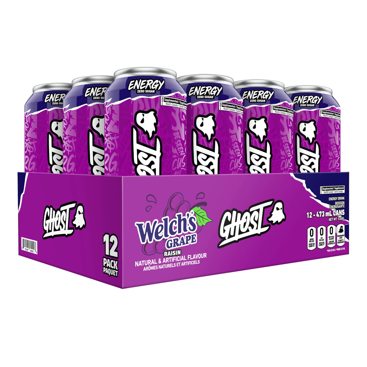 Ghost Energy Drink, Welchโs Grape Flavour, Pack of 12 Cans ๐ All In One Marketplace Canada
