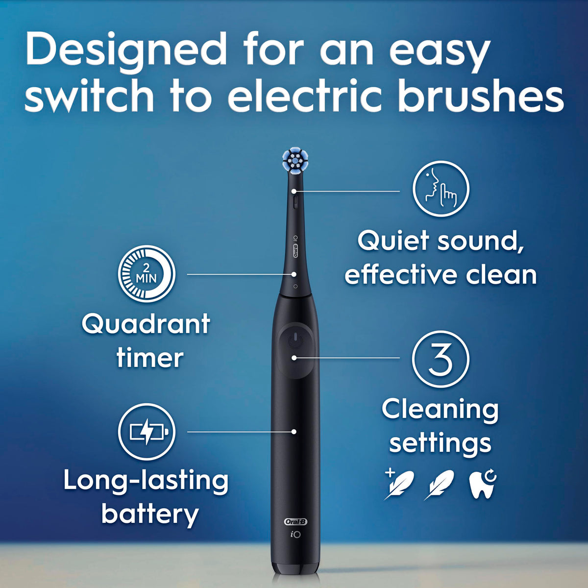 Oral-B iO2 Electric Toothbrush, for an Easy Switch to Electric, Night Black, Rechargeable Electric Toothbrushes, iO Series 2 Starter Kit with 1 Power Toothbrush and 2 Brush Heads ๐ All In One Marketplace Canada