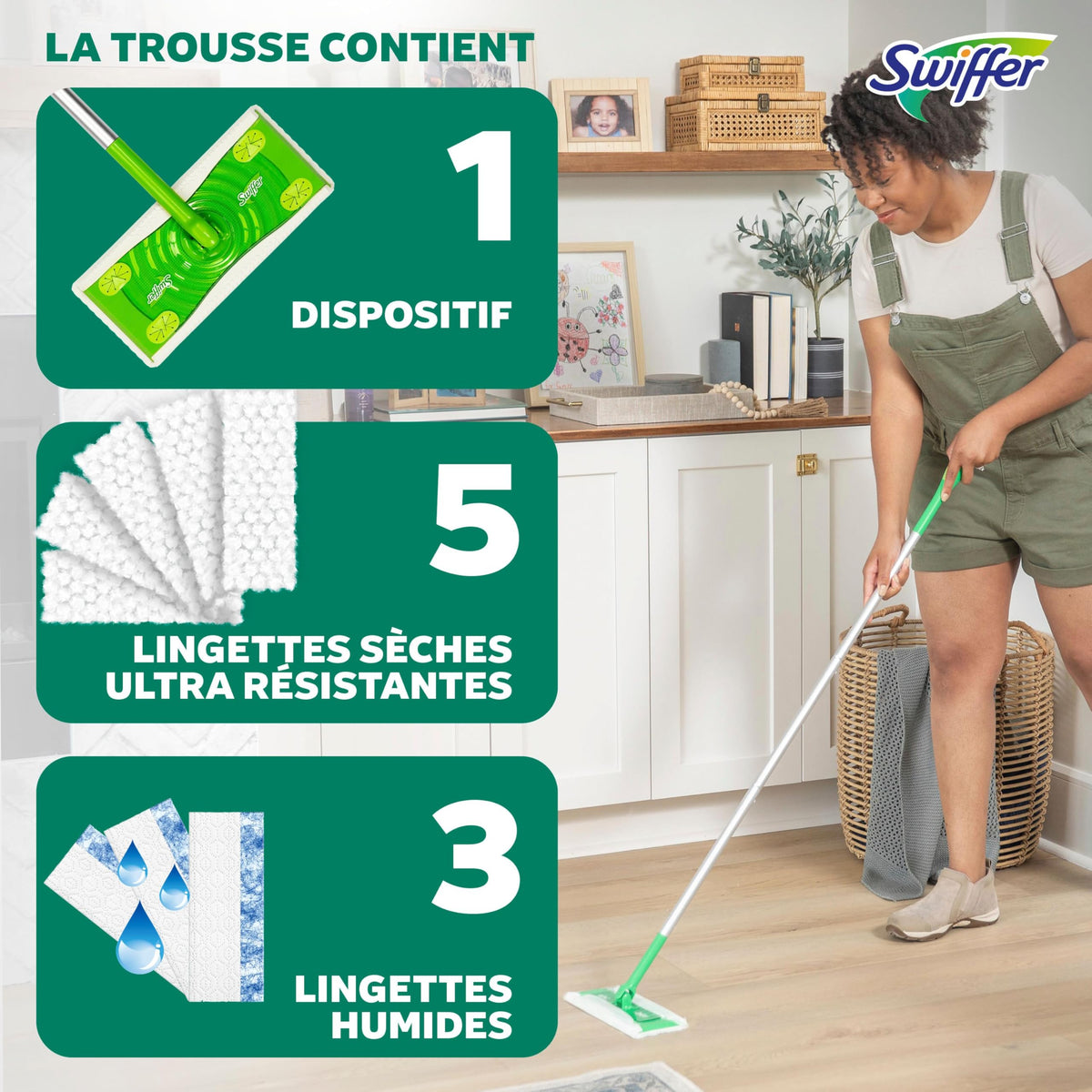 Swiffer Sweep + Mop, Broom & Mop Alternative, Dry & Wet Floor Cleaner for Dirt, Dust, Hair, All Purpose Cleaning Tool for Home, Bathroom, Kitchen, Set Includes 1 Sweeper, 14 Dry Pads, 5 Wet Pads Fresh ๐ All In One Marketplace Canada