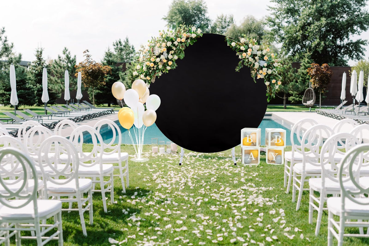 Black Round Backdrop Cover Circle Halloween Photography Party Background 7.2x7.2ft Birthday Backdrop for Halloween Party Baby Shower Decor