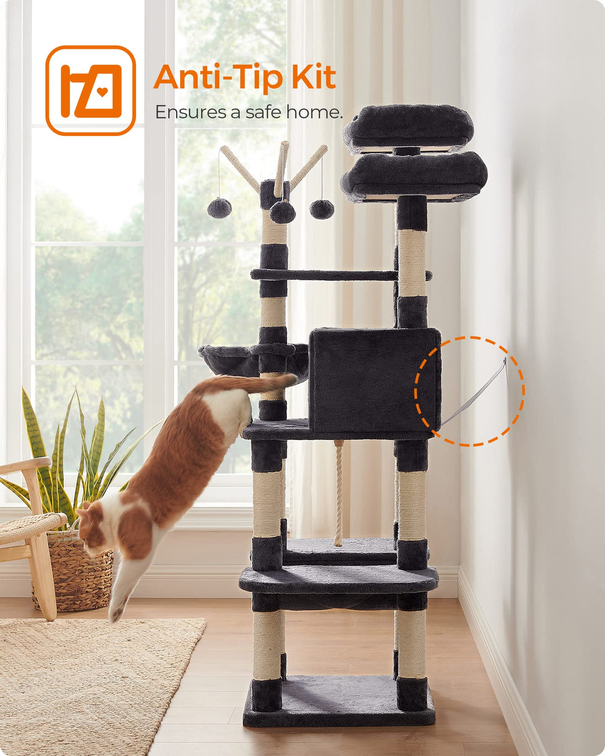 FEANDREA Cat Tree, Large Cat Tower, 64.6 Inches Cat Activity Center đ All In One Marketplace Canada