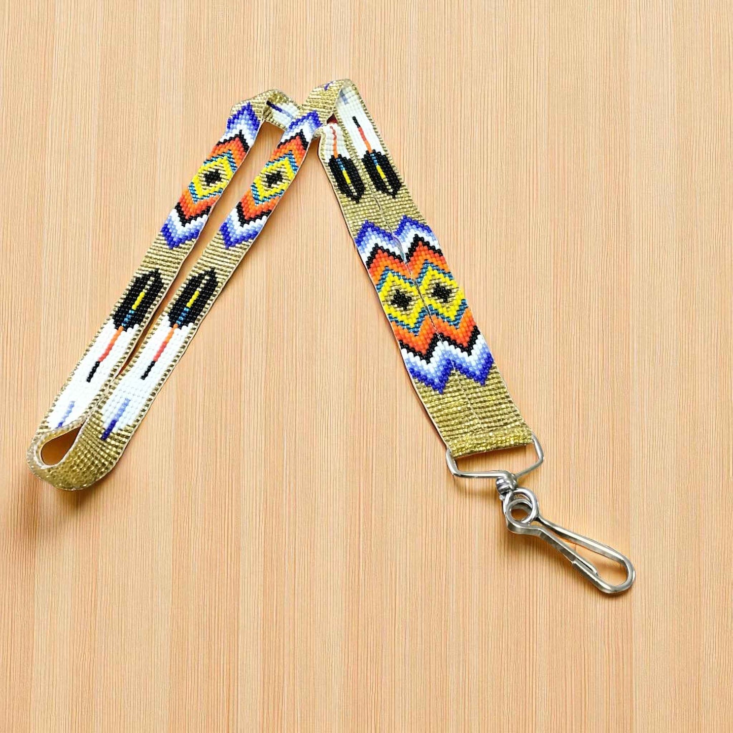 Golden blue Native Beaded Lanyard