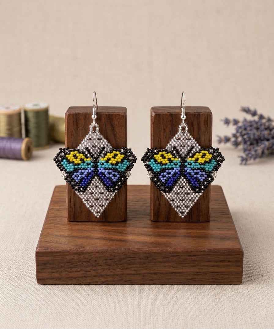 Butterfly Beaded Earrings (Silver)