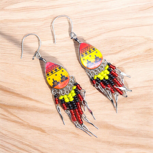 Small Sized Southwestern Red and Yellow Teardrop Earrings