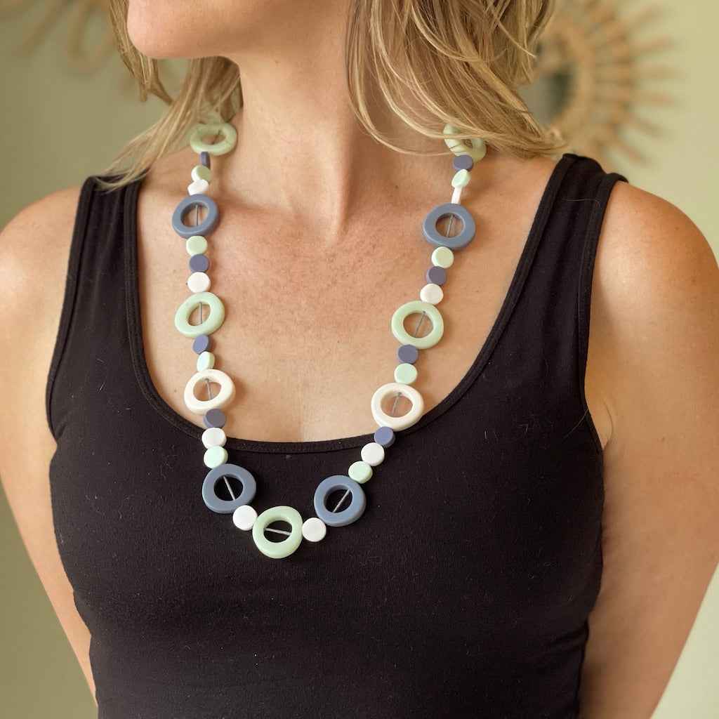 Long Resin Hoop and Disc Necklace