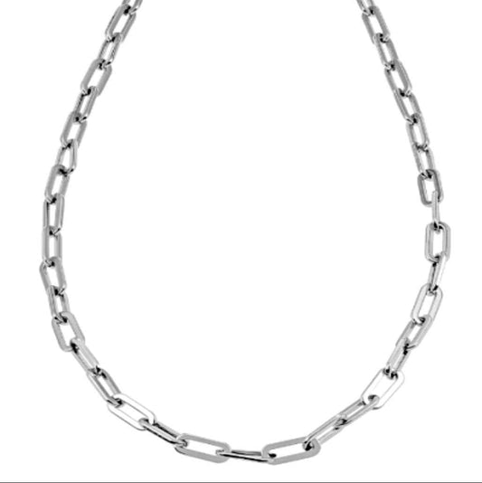 Style BECKENHAM: Contemporary Silver Chain Link Paper Clip Necklace - 22"