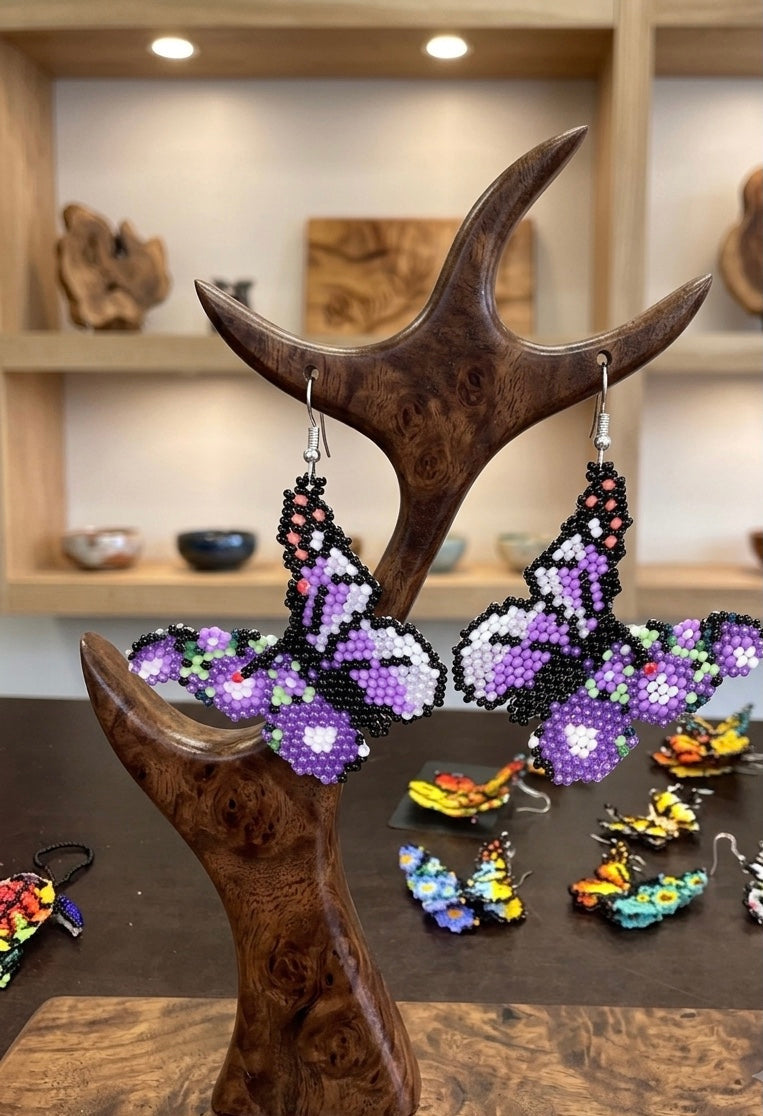 Green Dancing Butterfly Beaded Earrings