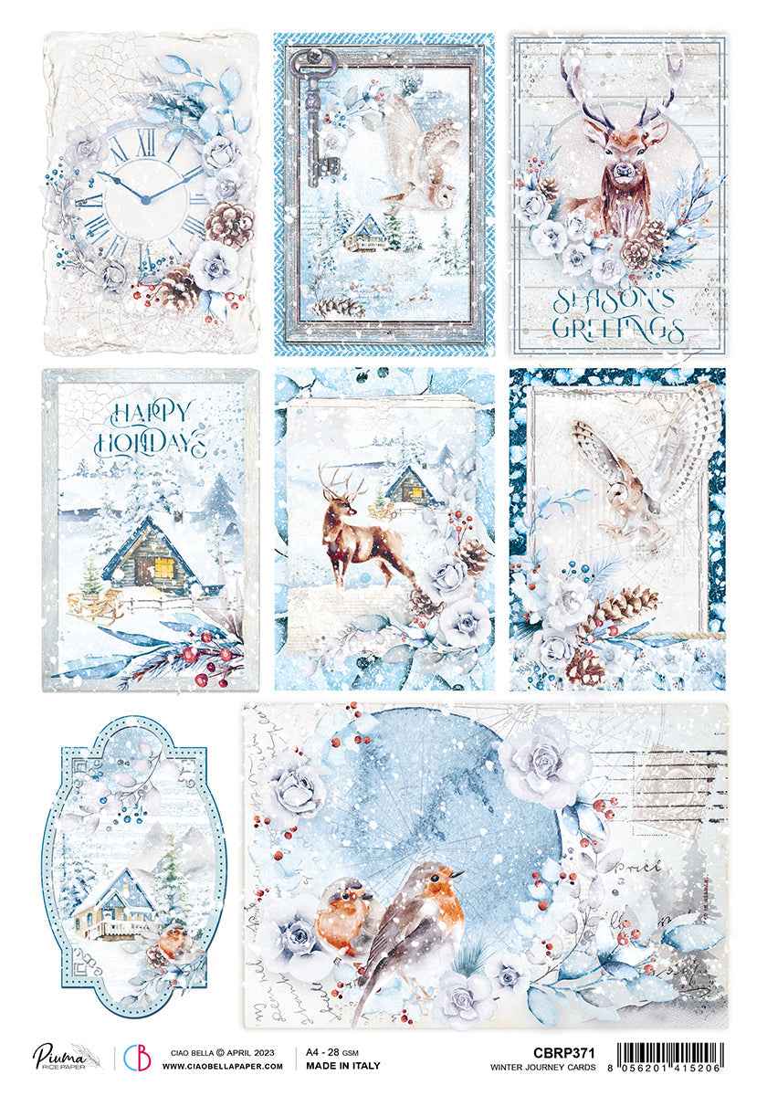 Ciao Bella Rice Paper A4 Piuma Winter Journey Cards - 5 Sheets