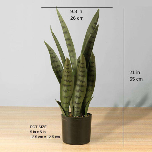 Dezi Artificial Snake Sansevieria Dark Green Potted Plant 21''
